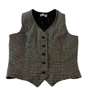 Vtg Y2K 2000s Black White Houndstooth Button Vest Sz S Academia Preppy